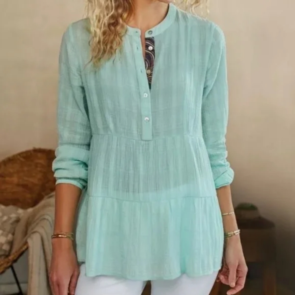 Soft Surroundings Gloria Gauze Peasant Top in Clearwater Size Medium